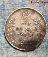 Edward 7 silver one rupees coin